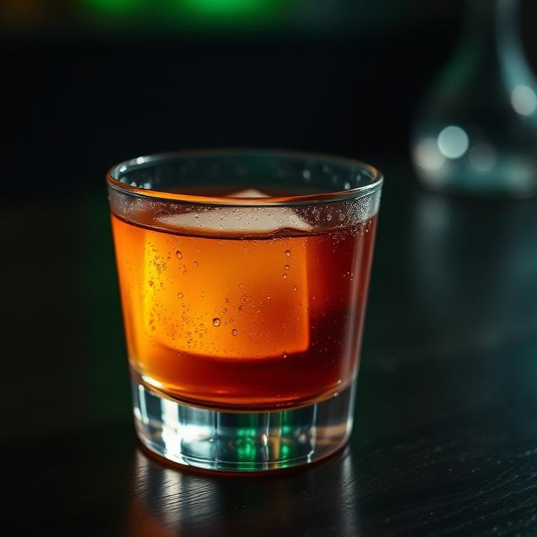 Cold cocktail with condensation on a dark wooden table